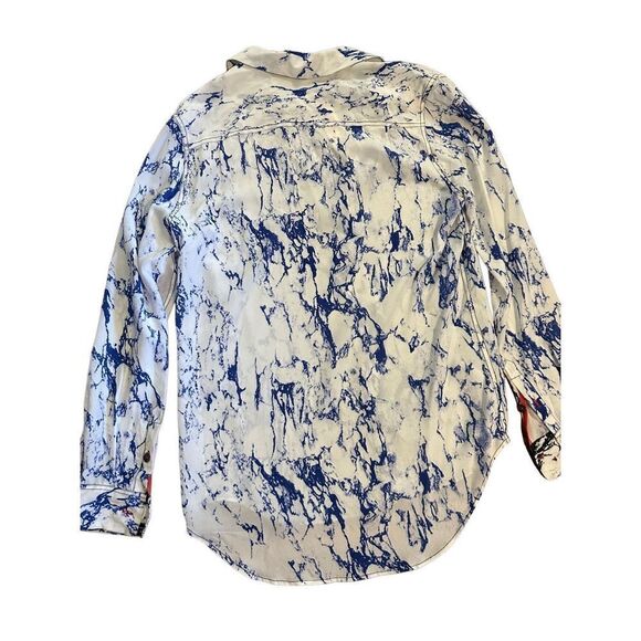 Lemlem Hana Blue white marbled pattern 100% Silk blouse sz small - Picture 4 of 9